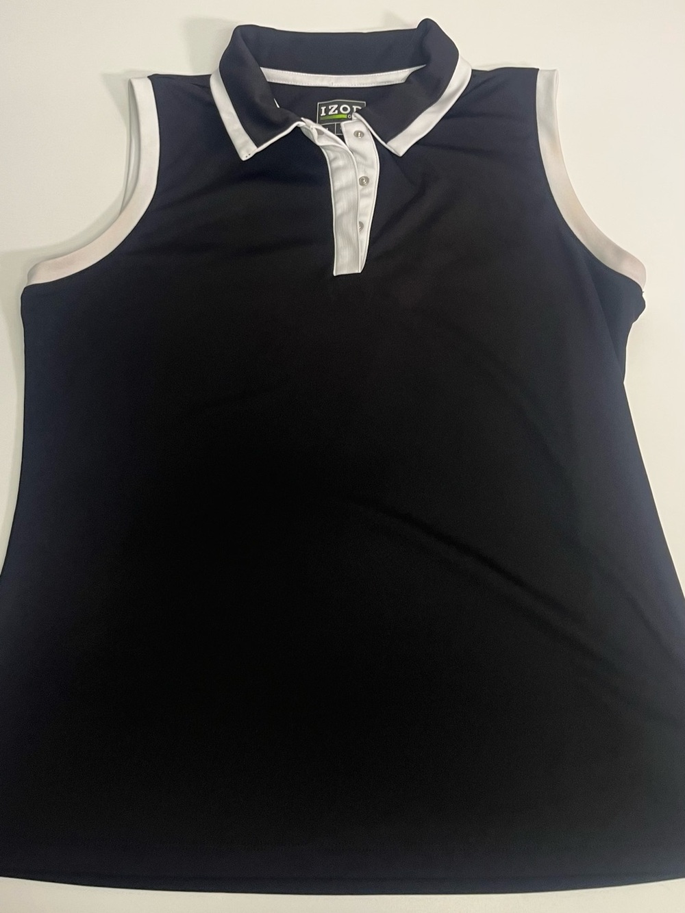 Izod Women's Black Sleeveless Polo Tank with White Trim